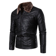 Men's slim-fit PU leather motorcycle jacket in black