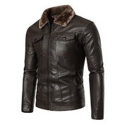 Men's slim-fit PU leather motorcycle jacket in brown