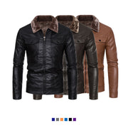 Men's slim-fit PU leather motorcycle jacket, close view