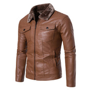 Men's slim-fit PU leather motorcycle jacket in red brown