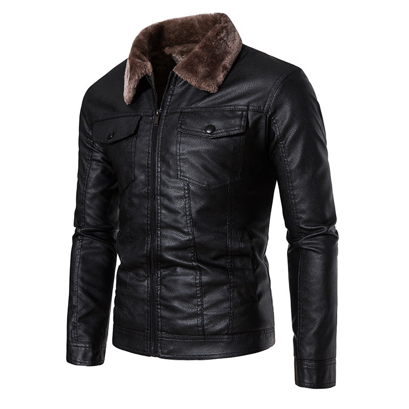Men's slim-fit PU leather motorcycle jacket, main product image