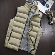 Men's slim-fit zip-up padded vest in khaki