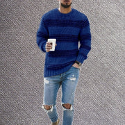 Men's striped crew neck knit sweater in blue