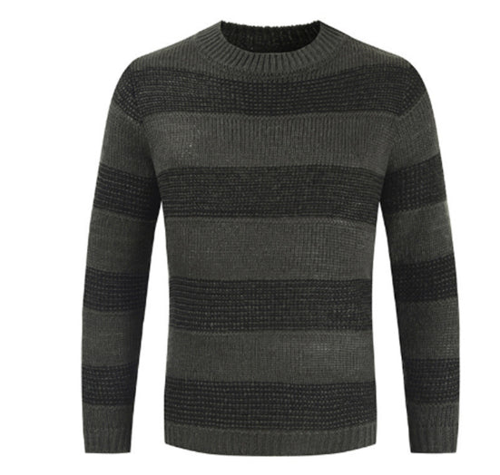 Men's striped crew neck knit sweater in green