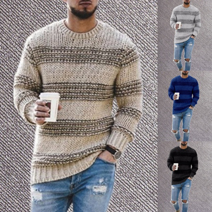 Men's striped crew neck knit sweater, main product image