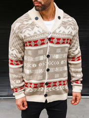 Men's thick knit cardigan sweater coat in beige