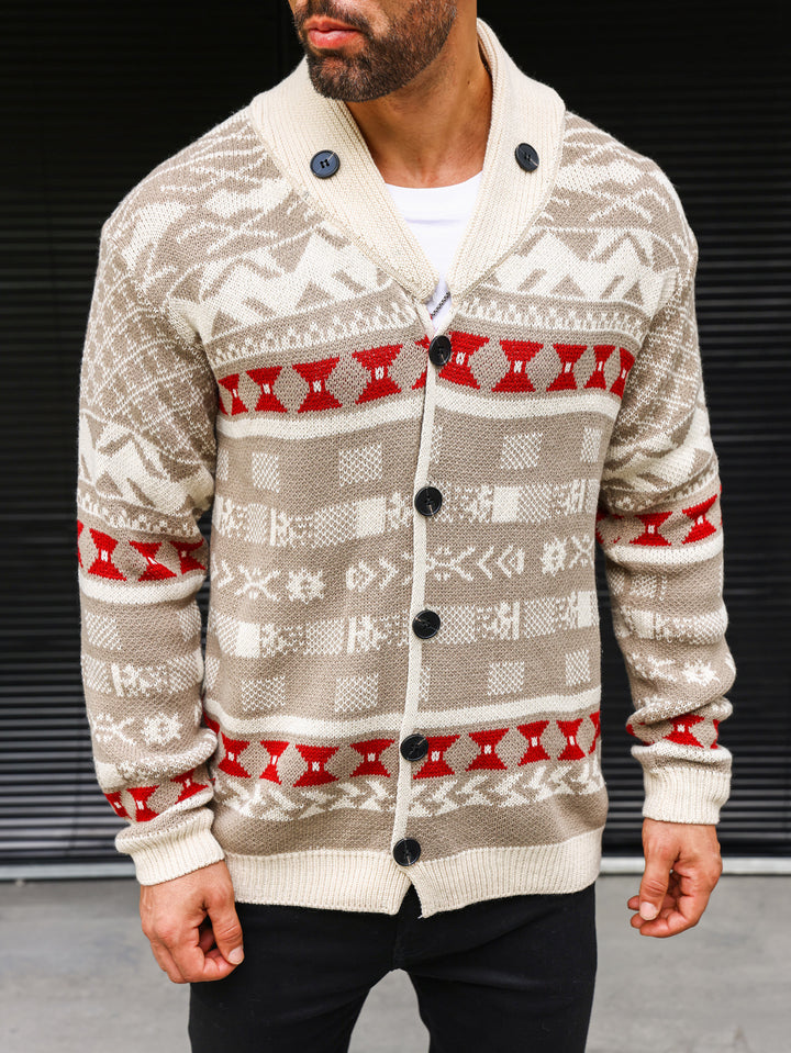 Men's thick knit cardigan sweater coat in beige