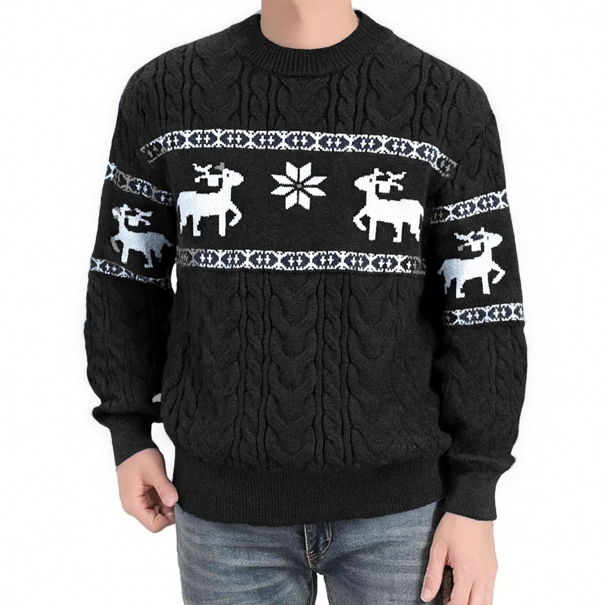 Men's ugly Christmas deer sweater in black