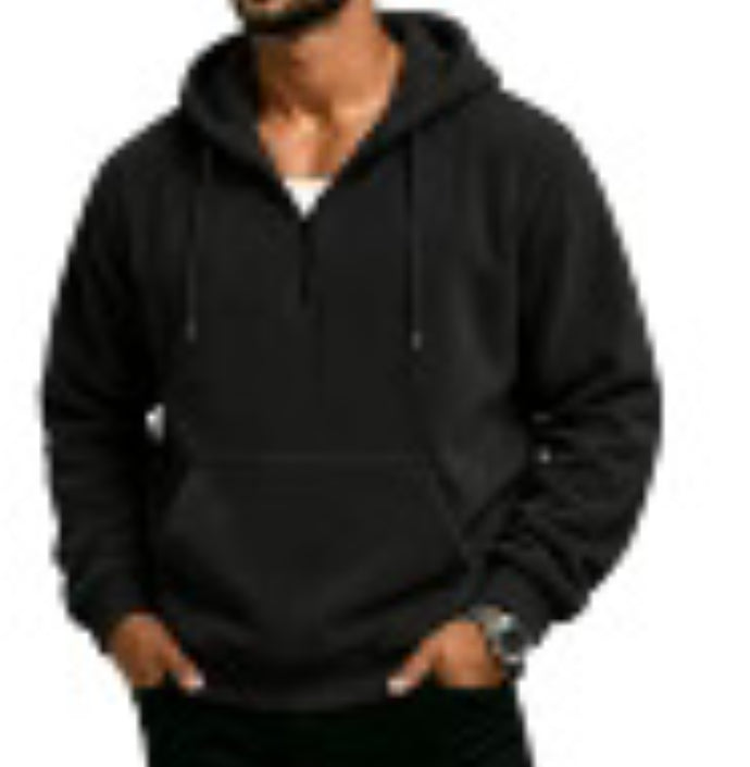 Men's waffle-weave half-zip hoodie in black