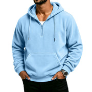 Men's waffle-weave half-zip hoodie in blue