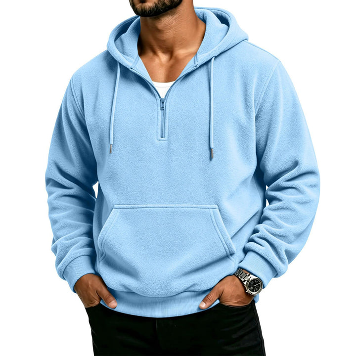 Men's waffle-weave half-zip hoodie in blue