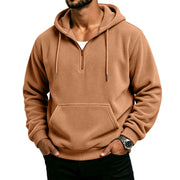 Men's waffle-weave half-zip hoodie in brown