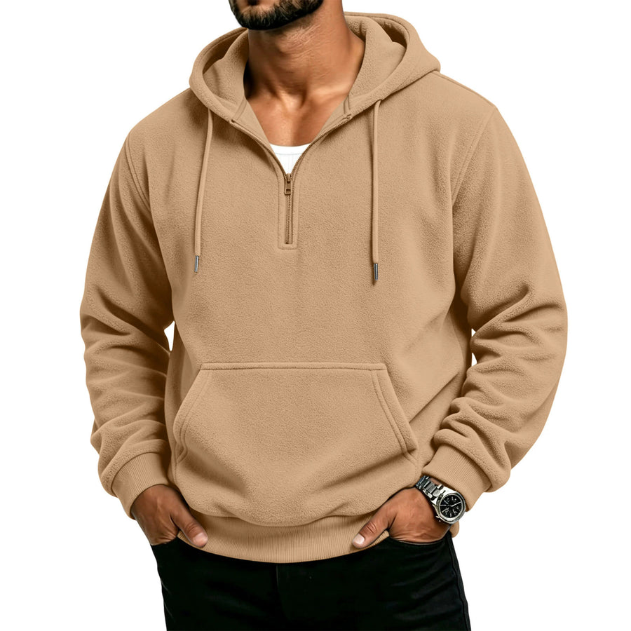 Men's waffle-weave half-zip hoodie in khaki