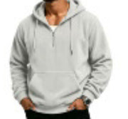 Men's waffle-weave half-zip hoodie in light gray