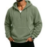 Men's waffle-weave half-zip hoodie in light green