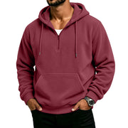 Men's waffle-weave half-zip hoodie in reddish brown