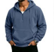 Men's waffle-weave half-zip hoodie in silver blue