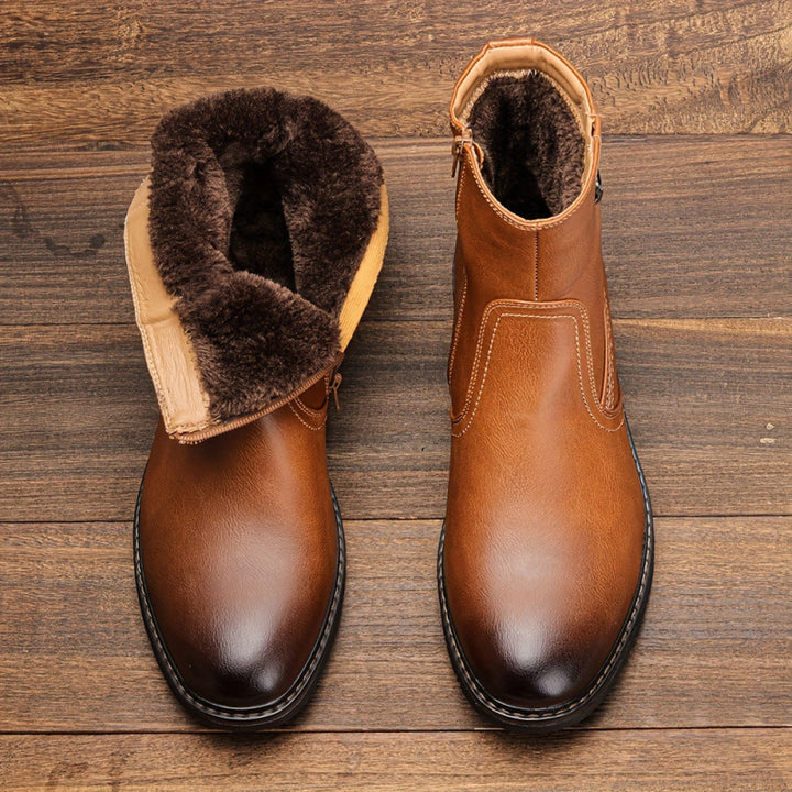 Men's wingtip dress boots with zipper and faux fur, main product image