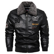 Men's winter PU leather zip jacket in black