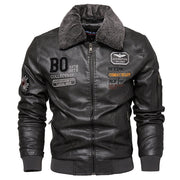 Men's winter PU leather zip jacket in gray
