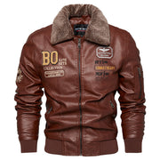 Men's winter PU leather zip jacket in purplish red