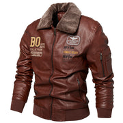 Men's winter PU leather zip jacket, view 3