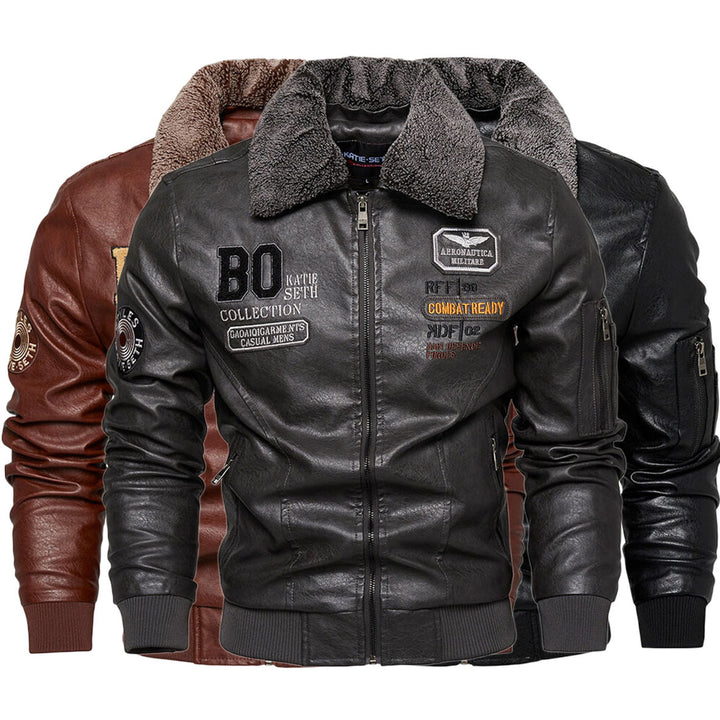 Men's winter PU leather zip jacket, main product image
