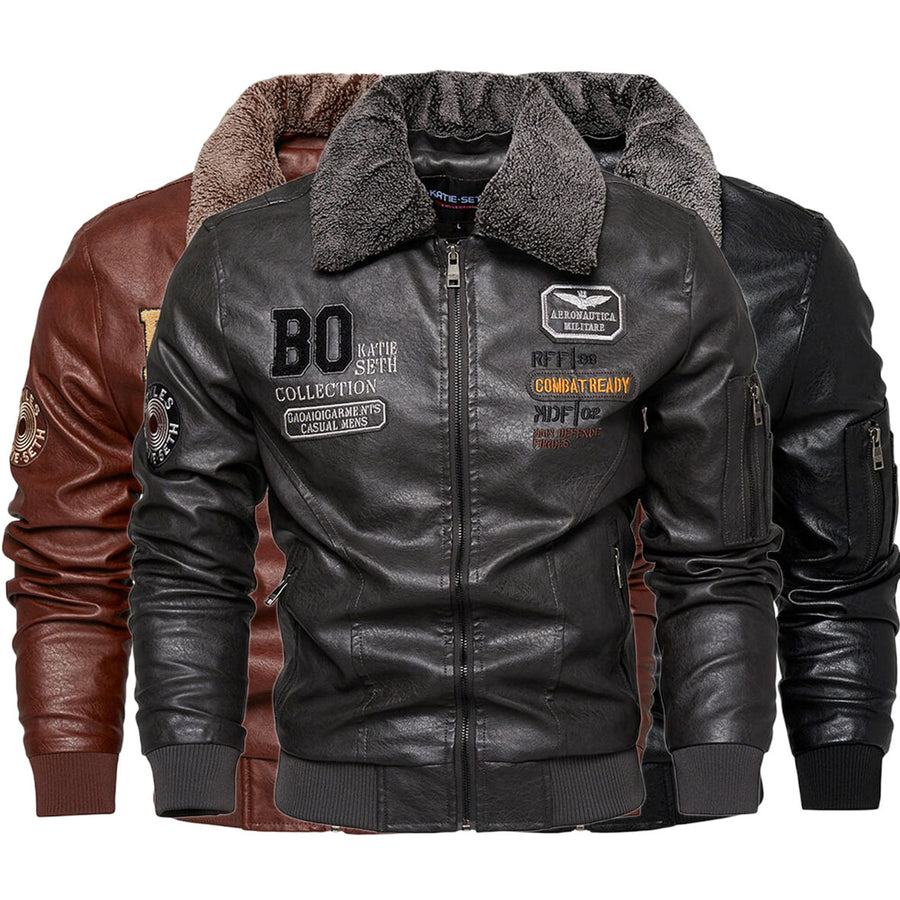 Men's winter PU leather zip jacket, main product image