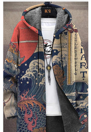 Thick printed hooded cardigan, 19style print