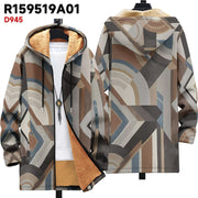 Thick printed hooded cardigan, E Style print