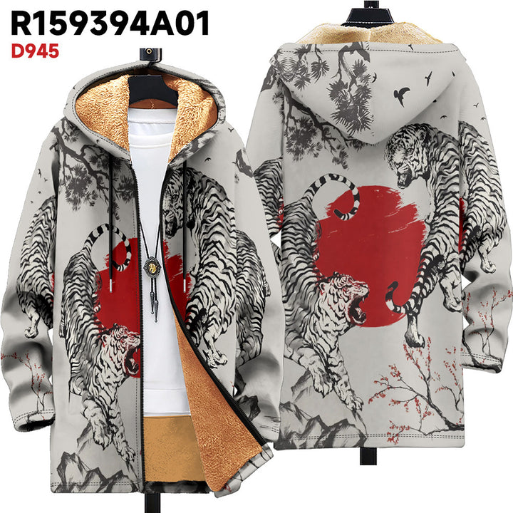 Thick printed hooded cardigan, Type C print style
